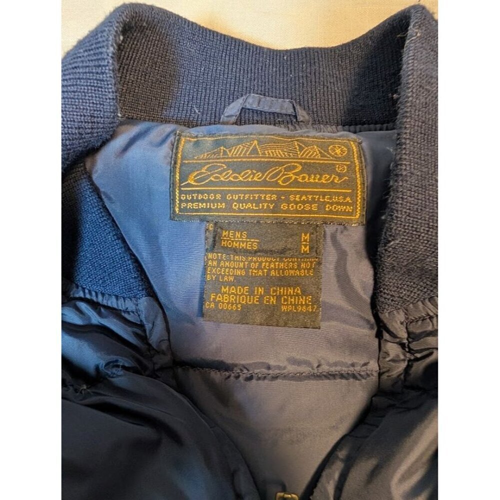 Eddie Bauer VTG Men's medium navy blue down puffer vest zip closure, distressed - Picture 2 of 8